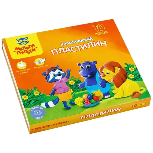 Пластилин для школы Мульти-Пульти "Приключения Енота", 10 цветов, 200г, со стеком, картон
