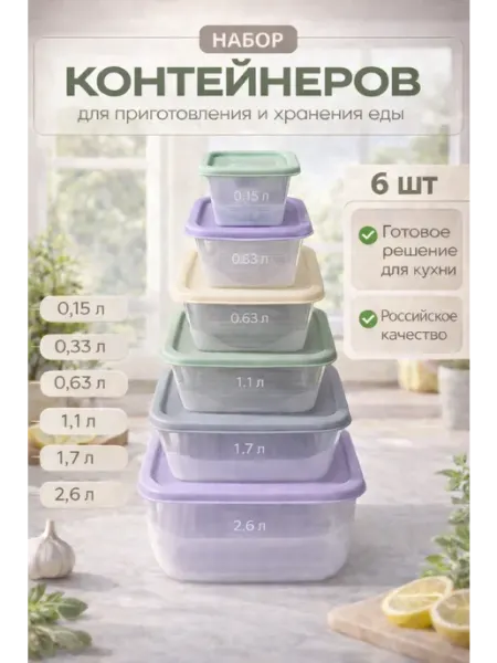 Набор контейнеров для хранения продуктов 6 шт