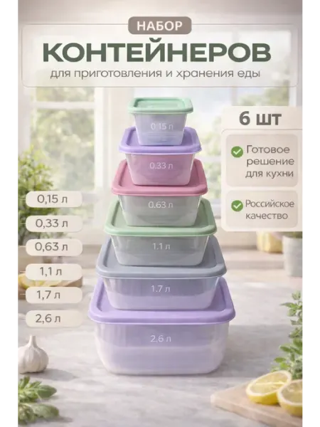 Набор контейнеров для хранения продуктов 6 шт