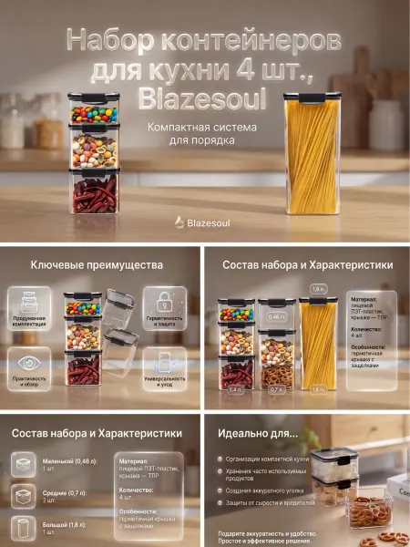 Blazesoul Набор контейнеров для кухни 4 штуки
