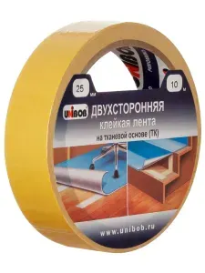 Клейкая лента Unibob, Двухсторонний скотч на основе ткани, 225 мкм 25 мм * 10 м