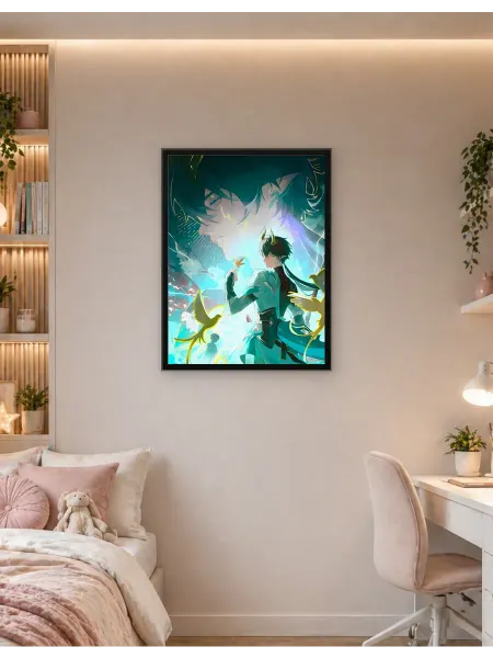 Postersbase Арт-постер Анимэ-персонаж с рогами и птицами 30x40