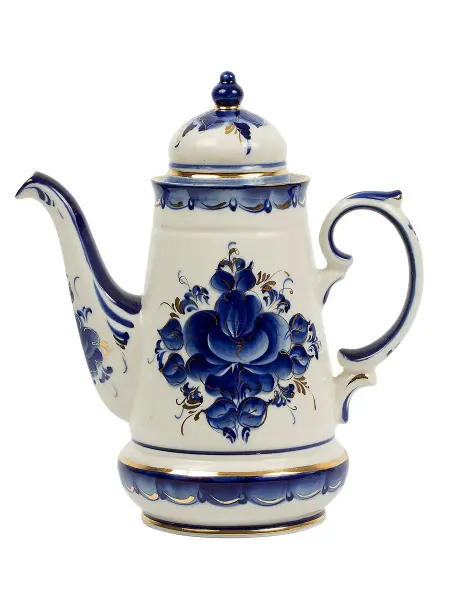 Гжельский фарфоровый завод Кофейник "Чародейка" (Гжель) 1,5л, 245х220х250мм, золото