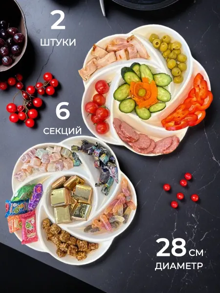 Помощь хозяюшке Менажница пластиковая 2 шт 28 см 6 секций