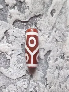Бусина Дзи 6 глаз и Черепаха, натуральный халцедон, 1 шт., 30 х 10 мм.