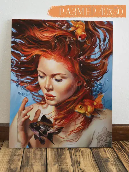 Интерьерная картина Аниме Картина на стену Дeвушка с рыбками 50x40
