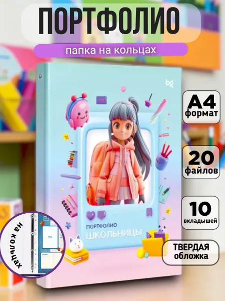 BG Папка-портфолио на 4 кольцах универсальное, 10 вкладышей