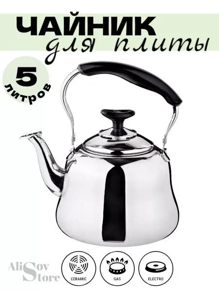 Alisov Store Чайник для плиты со свистком нержавеющая сталь 5л