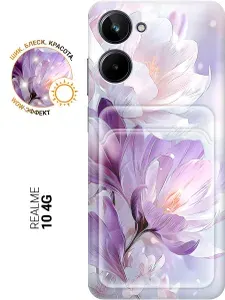Силиконовый чехол на Realme 10 4G с принтом "Пурпурная симфония шафрана" с карманом для карты