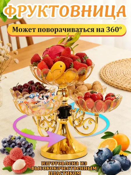 Vinnatsu Фруктовница-конфетница ярусная пластиковая поворотная