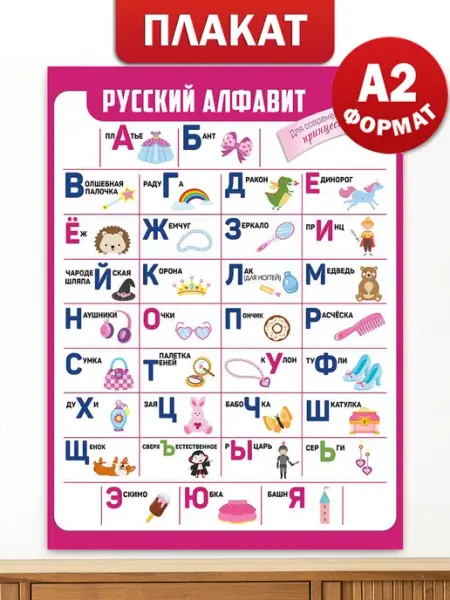ТМ Империя поздравлений Обучающий плакат алфавит для малышей по русскому языку А2