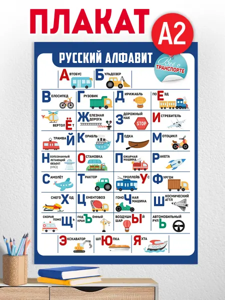 ТМ Империя поздравлений Обучающий плакат алфавит русский для мальчика в школу А2