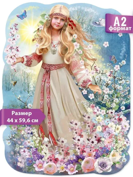 ТМ праздник плакат девочка весна, народный, детский, школа, картон А2
