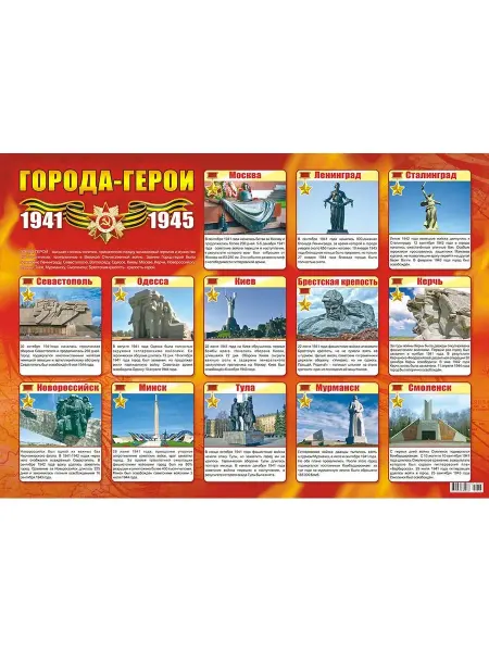 Компания ЛиС Обучающий плакат Города-герои постер для детей А2