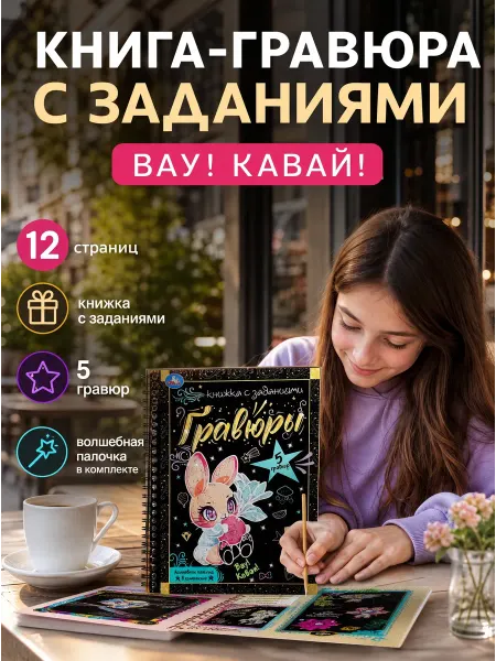 Умка Гравюра для девочек творческий блокнот скретч скребком А5