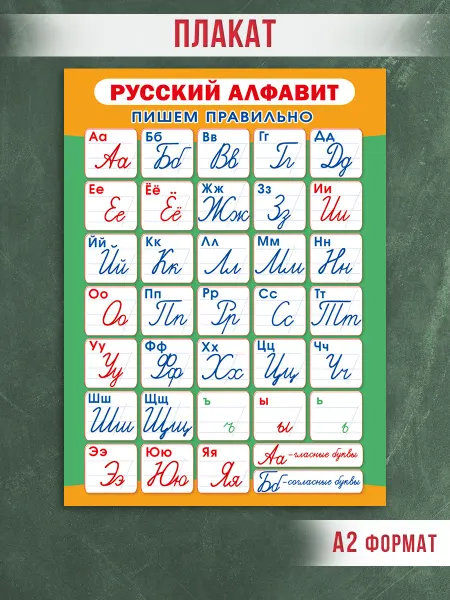 ТМ Мир поздравлений Плакат обучающий Алфавит прописные буквы для школы на стену