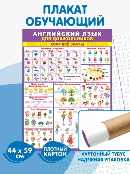 Мир открыток Обучающий плакат английский язык для дошкольников