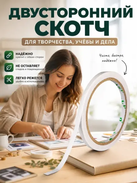 SLD Бумажный скотч двусторонний 6мм*10м