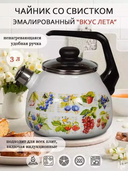 Стальэмаль Чайник эмалированный со свистком Вкус лета, 3 л