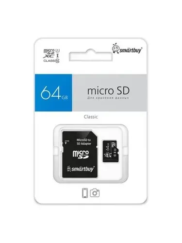 Карта памяти MicroSDXC 64 Gb SmartBuy class 10 UHS-I (SB64GBSDCL10-01)
