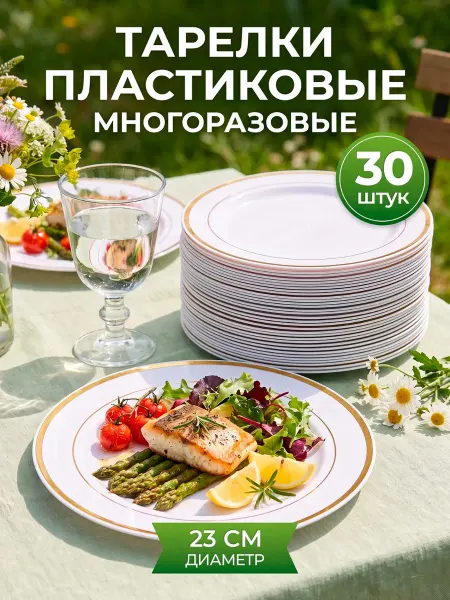 Набор пластиковых многоразовых тарелок