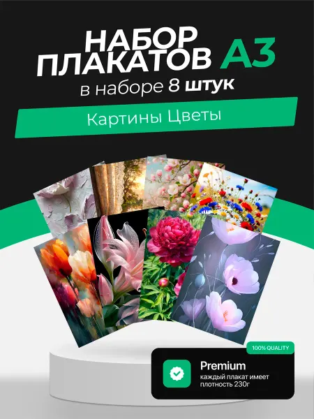 KONNESSI Постеры с Картинами с цветами. 8 штук
