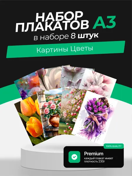 KONNESSI Постеры с Картинами с цветами. 8 штук