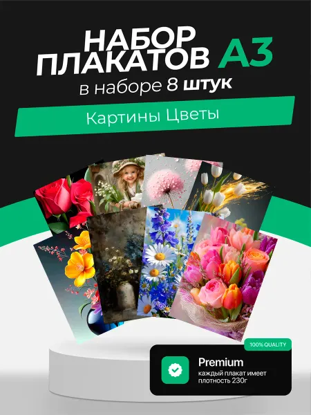 KONNESSI Постеры с Картинами с цветами. 8 штук