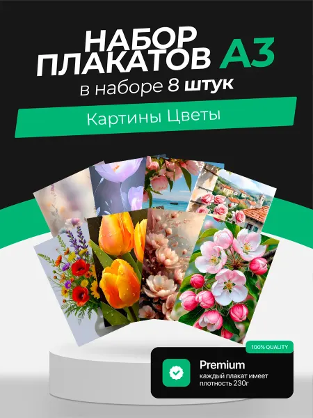 KONNESSI Постеры с Картинами с цветами. 8 штук