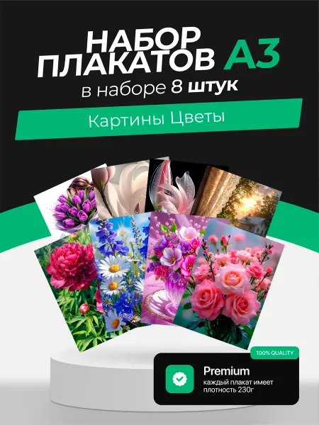 KONNESSI Постеры с Картинами с цветами. 8 штук
