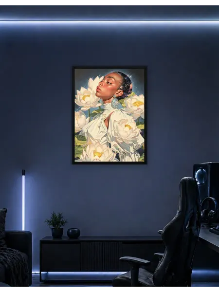 Postersbase Арт-постер Женщина с волосами галактики и лотосами 30x40