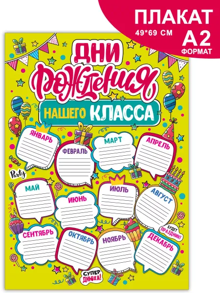 СтильМаркет Плакат настенный Дни рождения нашего класса 1 сентября А2