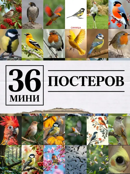 1-й Стикер Минипостеры 36 шт птицей