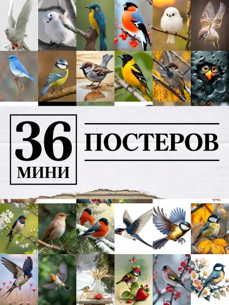 1-й Стикер Минипостеры 36 шт птичкой
