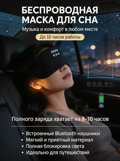 Беспроводная маска для сна с Bluetooth наушниками музыкальная повязка для глаз, 10 ч работы