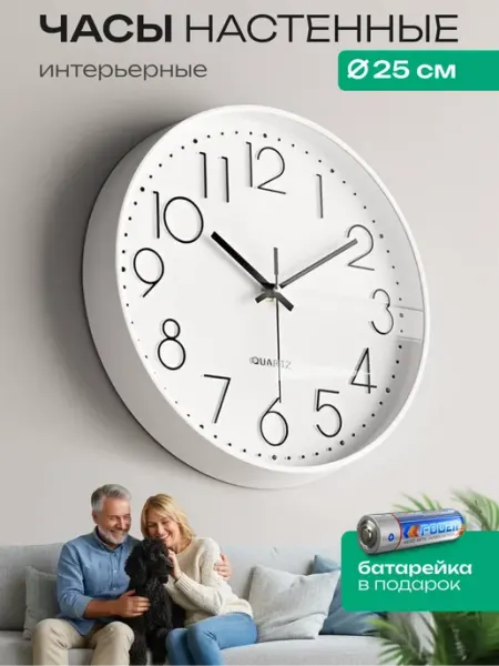 Just Time Часы настенные интерьерные круглые бесшумные для кухни 25 см