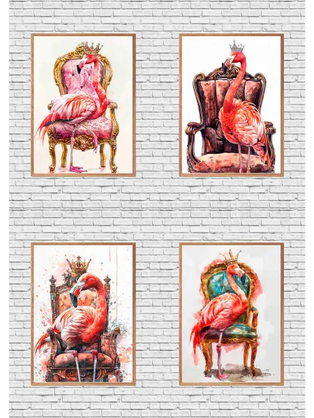 Птица фламинго, король Англии, 4 Плаката, 30x21см