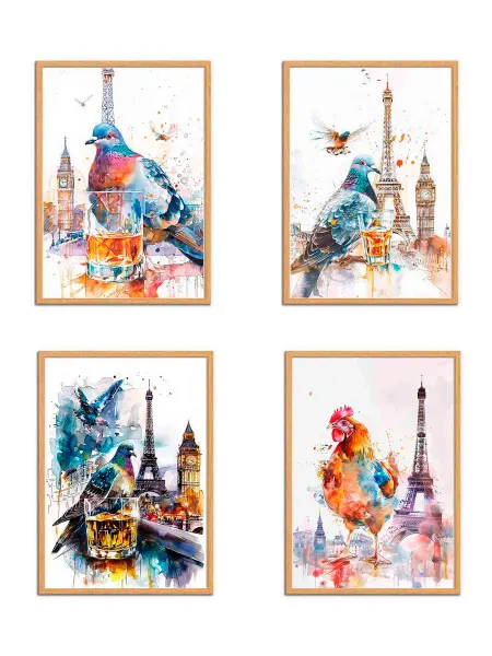 Птица курица Пьет Виски, 4 Плаката, 30x21см