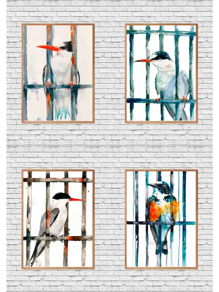 Крачка-птица-преступник в тюрьме, 4 Плаката, 30x21см