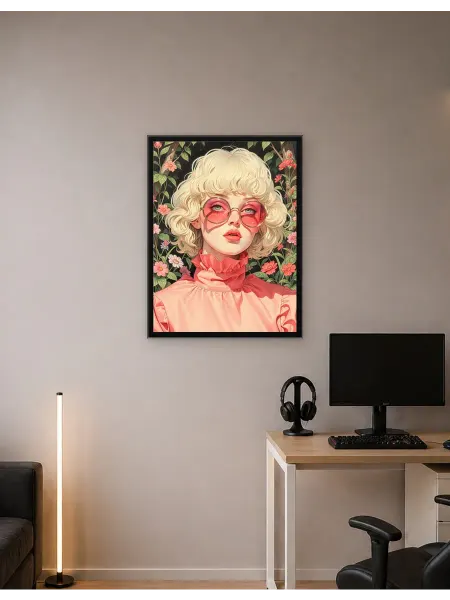 Postersbase Постер Женщина со светлыми вьющимися волосами и розовы 30x40