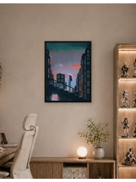 Postersbase Постер Дождливый городской пейзаж с девушкой и зонтико 30x40
