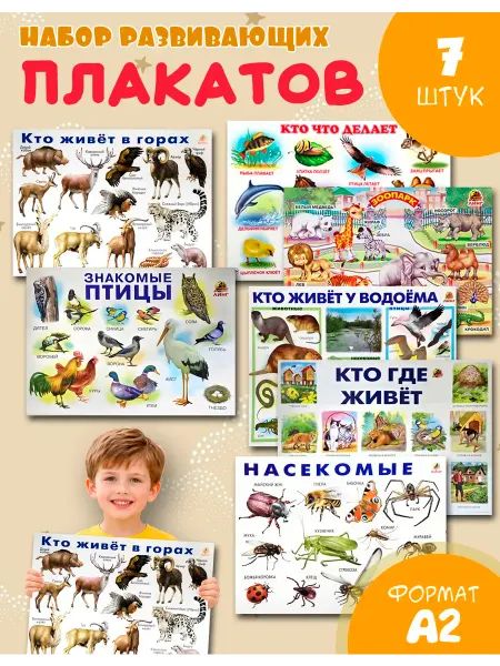 ЛИНГ Набор 7 больших обучающих плакатов А2 для дет сада и школы