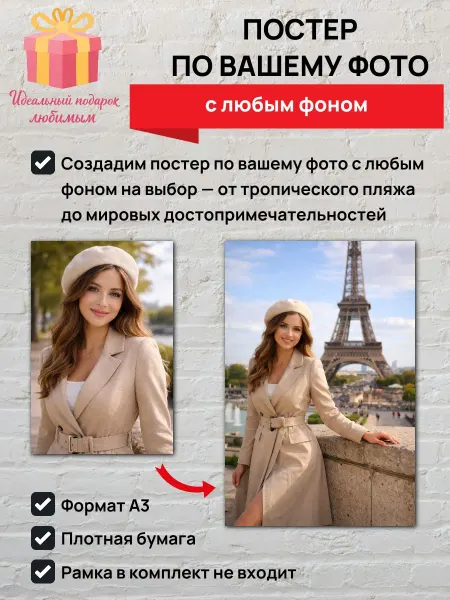 Постер по вашему фото с любым фоном A3
