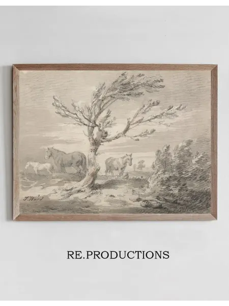 Re.productions Постер Landscape with Three Horses and a Tree - James Ward
