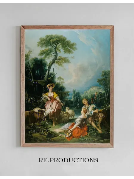 Re.productions Постер Pastoral with a Bagpipe Player - François Boucher