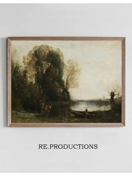 Re.productions Постер Le pêcheur en barque - Jean-Baptiste-Camille Corot
