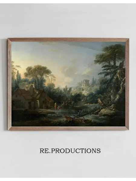 Re.productions Постер Landscape with a Water Mill - François Boucher