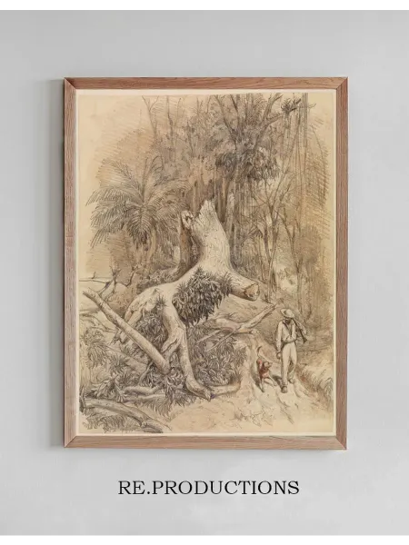 Re.productions Постер Jäger mit Hund im Urwald - Ferdinand Keller