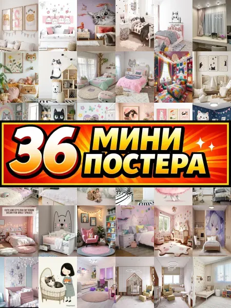 Бумажный дом Fun Минипостеры 54 шт в детскую комнату для девочки с котиками
