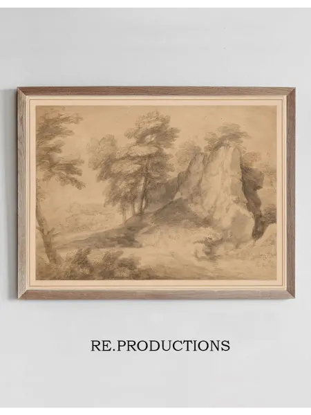 Re.productions Постер Rocky Wooded Landscape with - Thomas Gainsborough